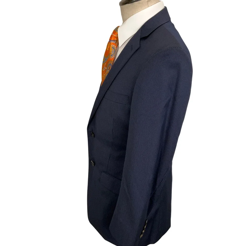 Ralph Lauren Blazer Men 38S Navy Pinstripe Corporate Wool 2-Button Suit Jacket